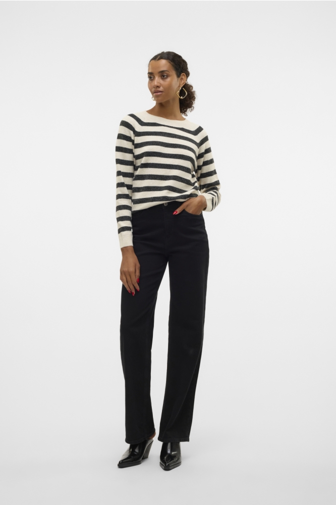 VMDOFFY LS O-NECK BLOUSE GA NOOS 10201022 BIRCH/W. BLACK M